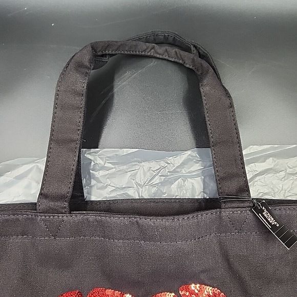 Victorias Secret Black Red Sequins Tote Large Travel Bag Valentines Day Lips NEW - Picture 9 of 16